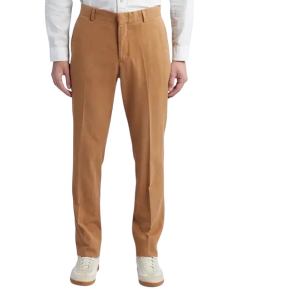 NORDSTROM Trim Fit Flat Front Lyocell Blend Chinos In Brown Saddle - Picture 1 of 10